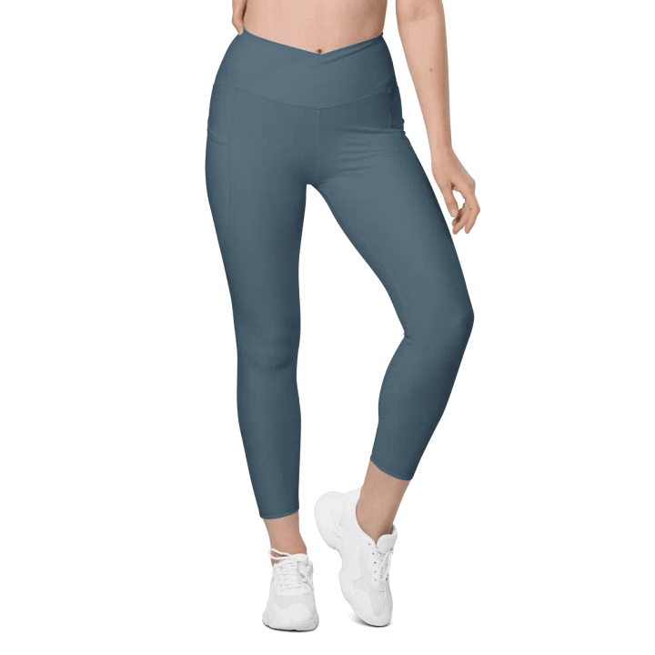Plain Dark Greyish Blue Soft Summer Women's High Waisted Premium Crossover Leggings with Pockets by Treasure Pie product image (2)
