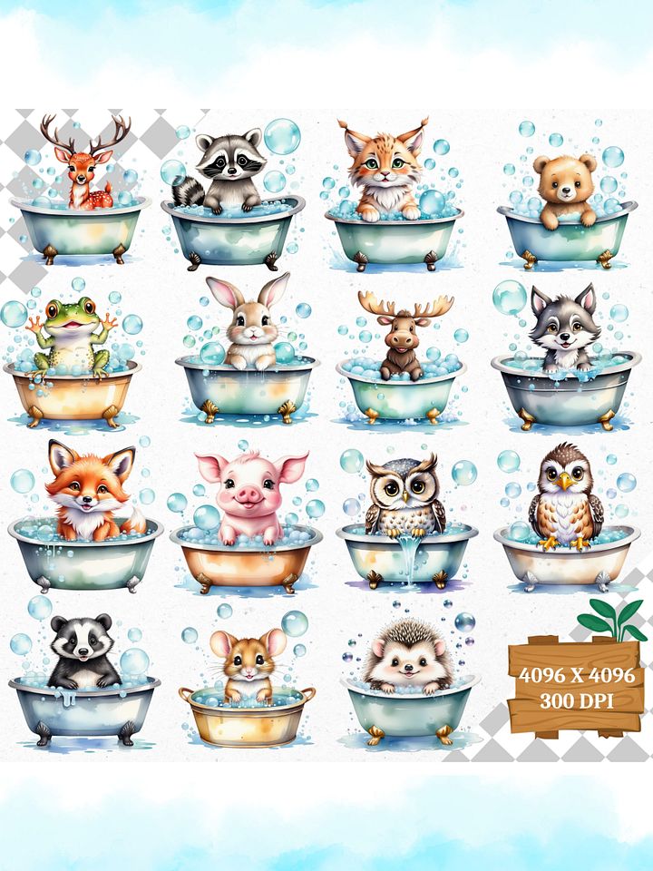 20+ Woodland Animals In Bathtub Clipart Bundle product image (2)