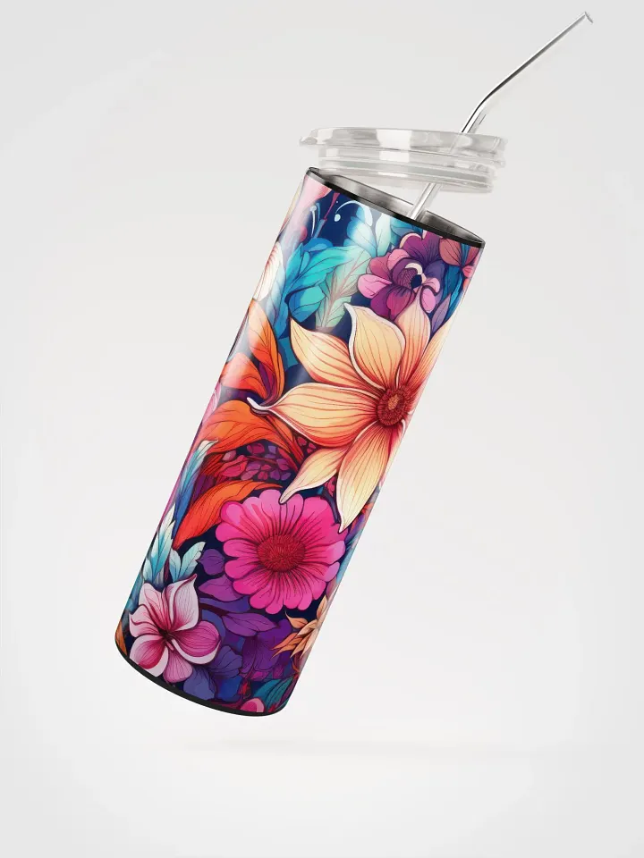 Bohemian Blossoms: Eclectic Floral Stainless Steel Tumbler with Reusable Straw product image (2)