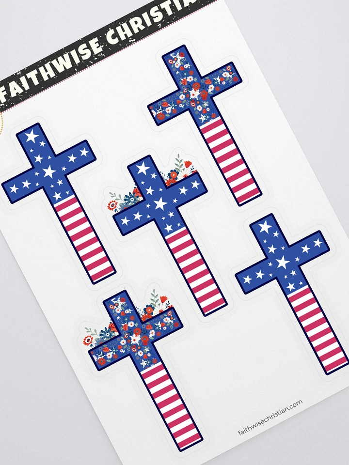 Floral, Stars And Stripes Patriotic Crosses Sticker Sheet product image (1)