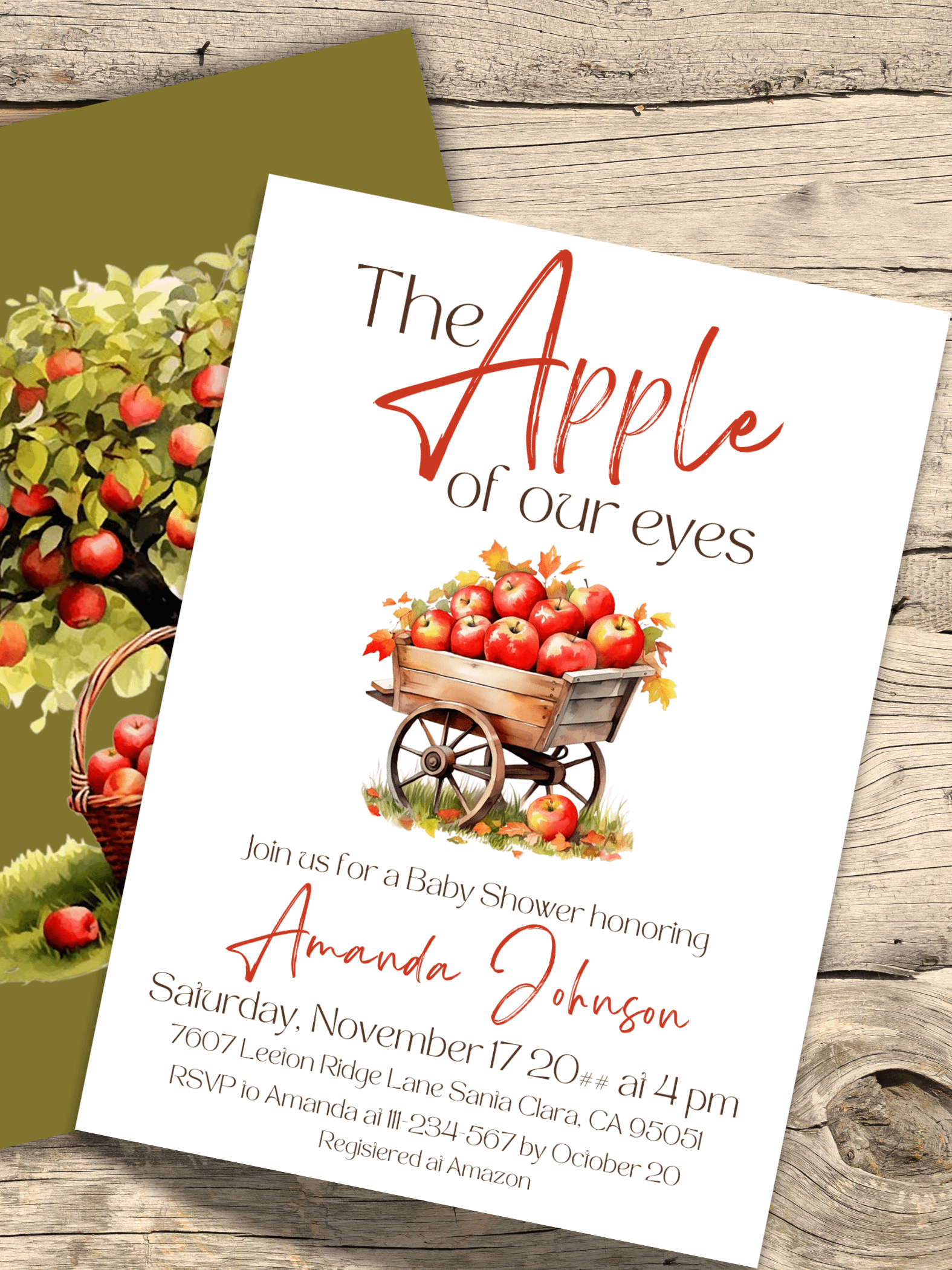 Apple Baby Shower Invitation - Fall Harvest Watercolor Apple of Our Eyes Party Invite, Digital Download Canva Template product image (3)