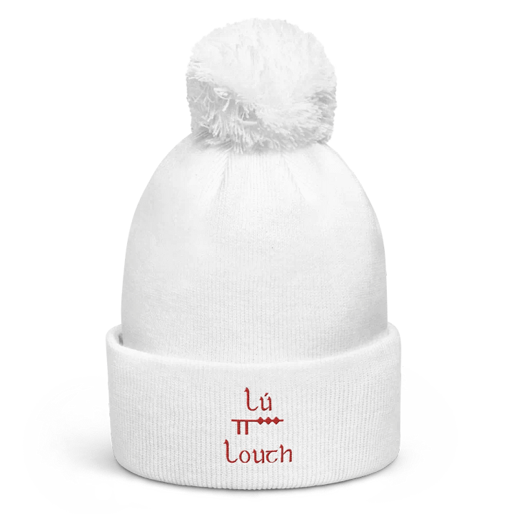 Louth/Lú Orthodox style Ogham white embroidered Pom-Pom Beanie product image (1)