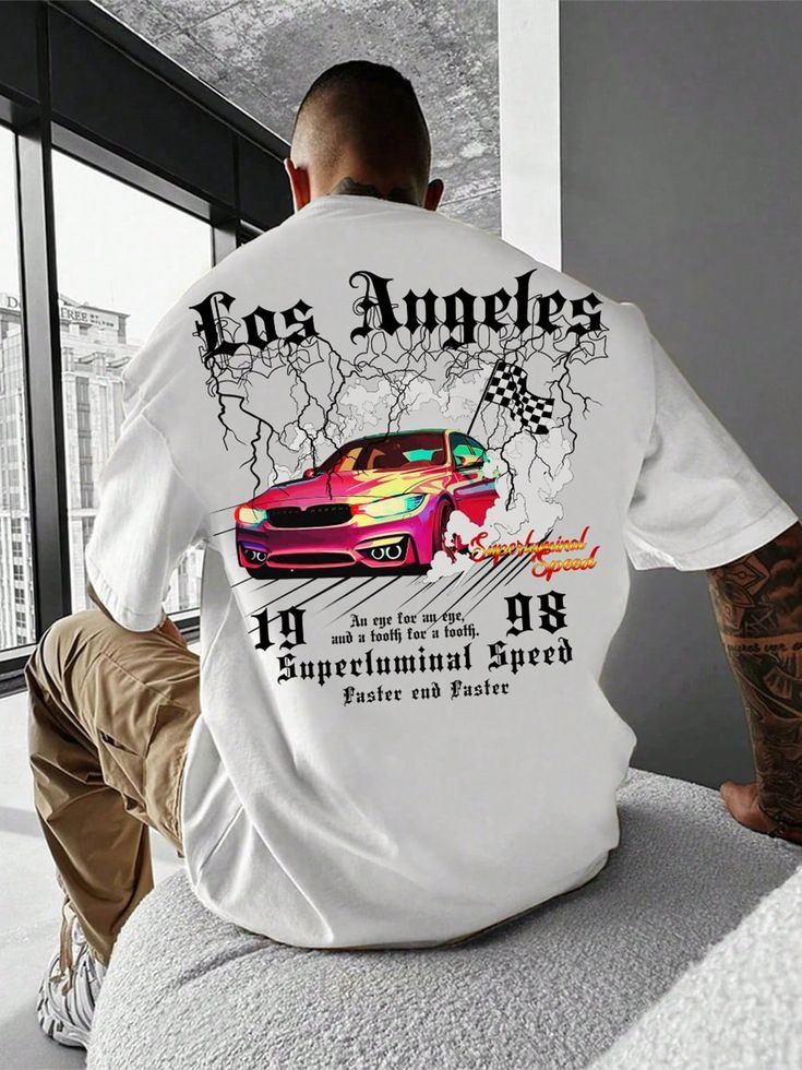 Men Car & Letter Pattern Short Sleeve T-Shirt, Stre product image (1)