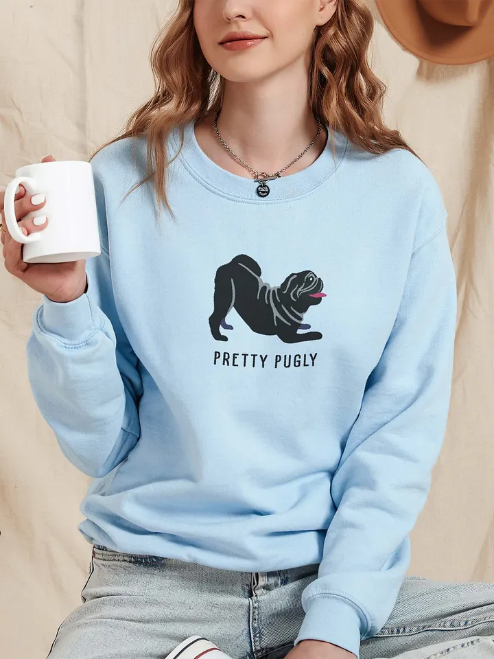 Pretty Pugly Sweatshirt (Embroidered) of a Pug(Black) product image (2)