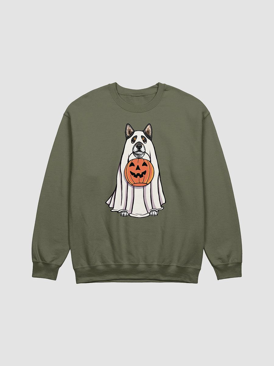 Funny Halloween Shiba Inu(Tricolor) Sweatshirt | Funny Dog Wearing a Ghost Costume and Holding a Pumpkin Basket product image (13)
