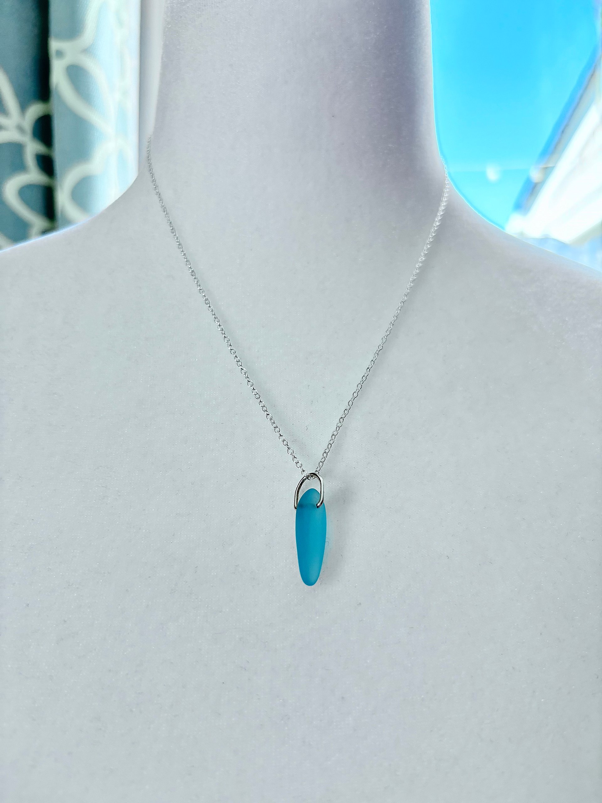 MFD-00037 | Aqua Blue Sea Glass Pendant Necklace | Handmade Coastal Charm Jewelry by Monique Faella Designs™ product image (1)