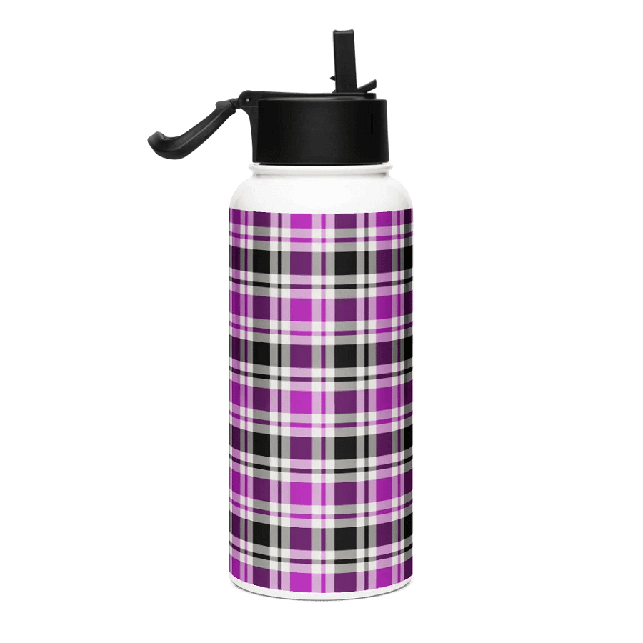 Purple, Black and White Plaid Water Bottle product image (1)
