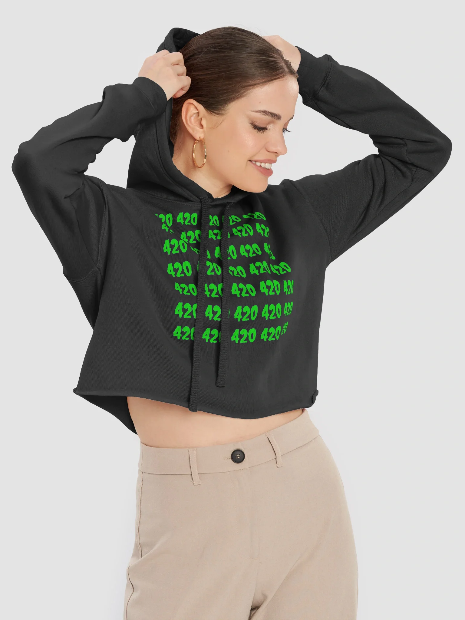 Happy 420 Black Crop Hoodie, Punk Rock Cannabis Clothing, Gothic Stoner Fashion product image (1)