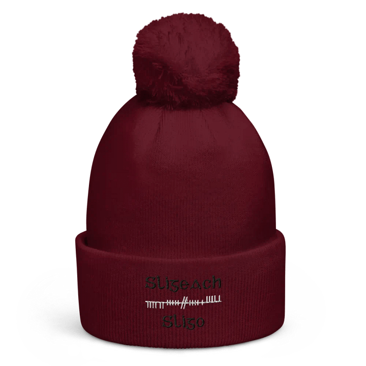 Sligo/Sligeach Orthodox style Ogham, Black and White, embroidered Pom-Pom Beanie product image (1)