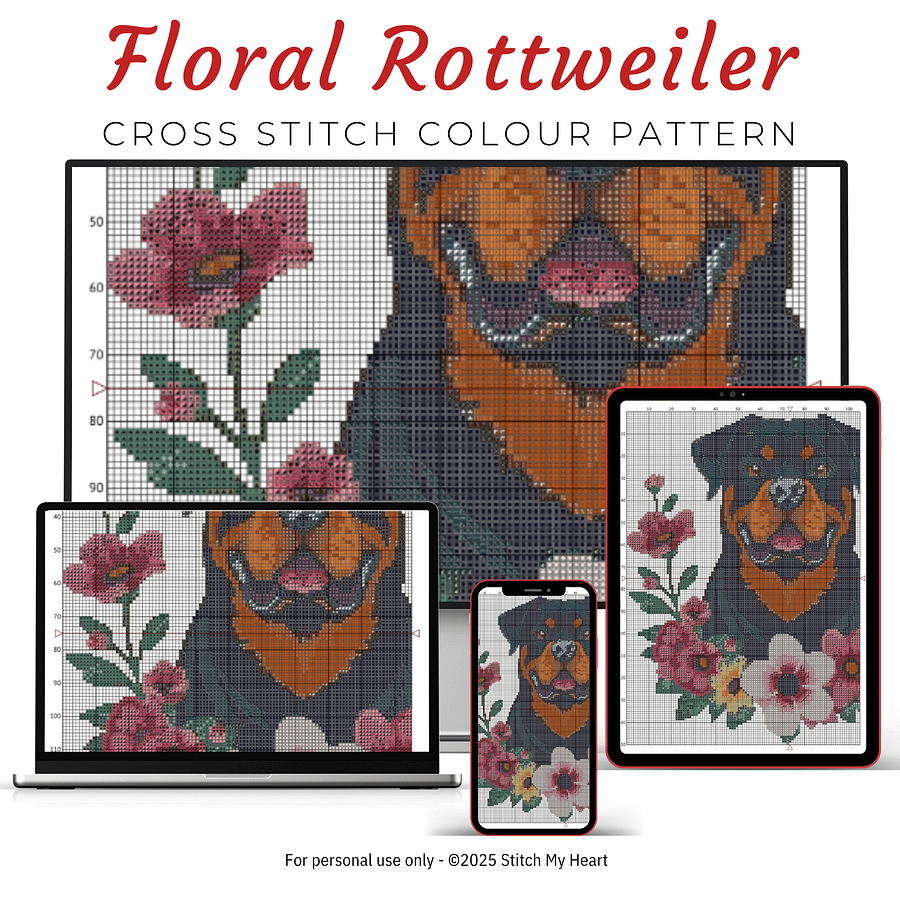 Floral Rottweiler Cross Stitch Pattern product image (3)