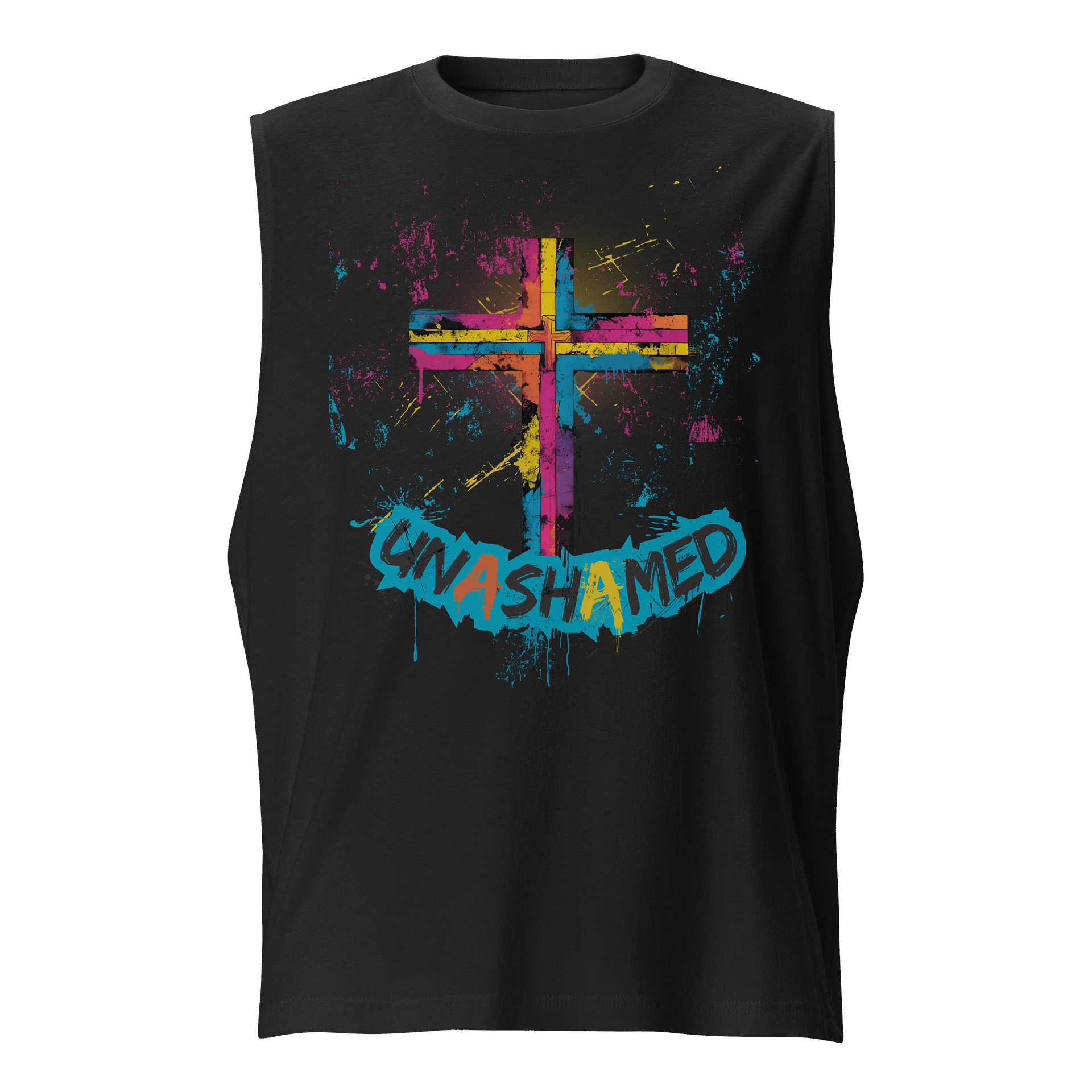 Unashamed Ro 1:16 Cross Tank Top - Unisex Bella + Canvas Muscle Shirt fit product image (1)