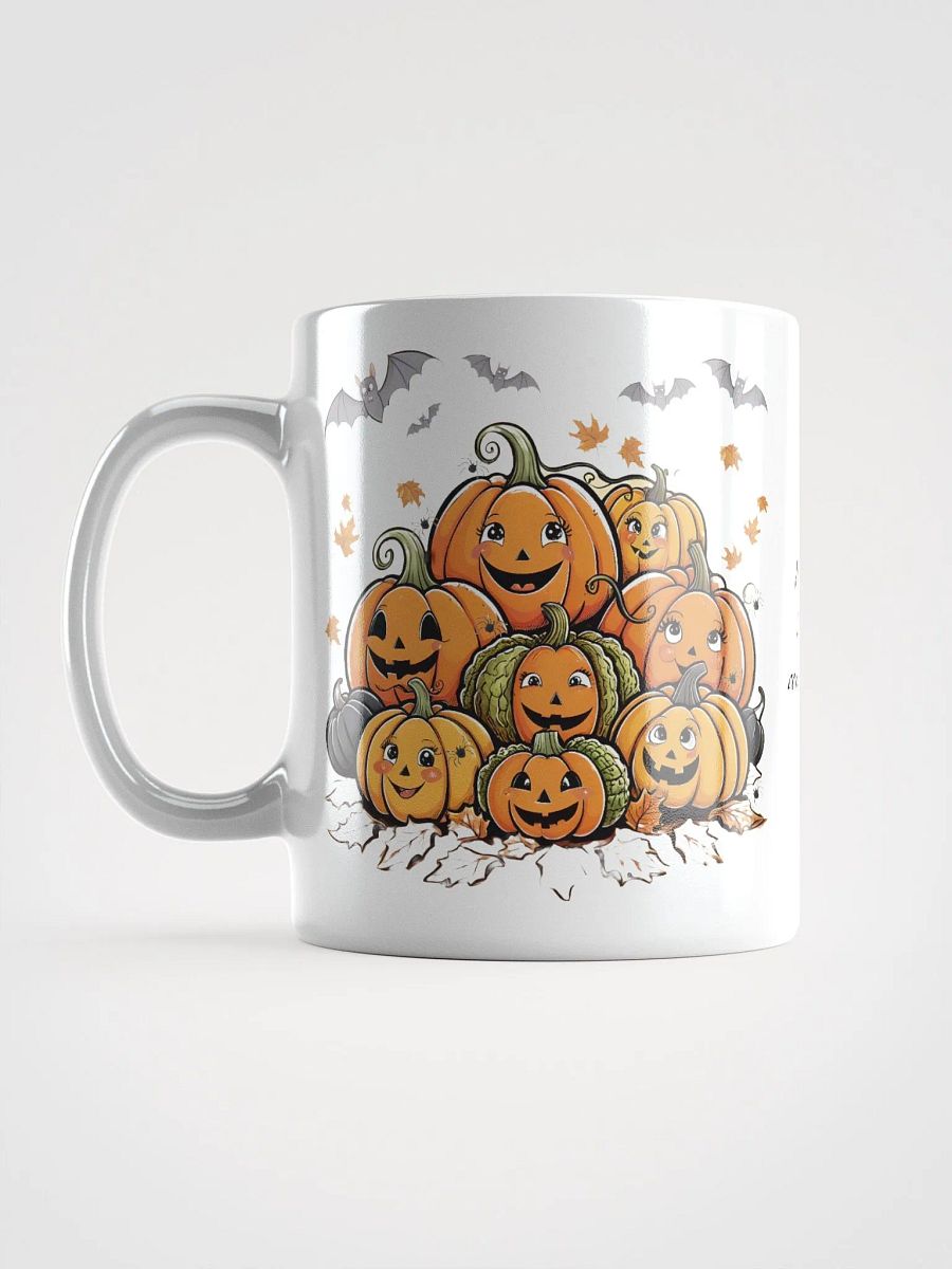 Halloween Pumpkins with Ghost Cats, Bats and Spiders White Glossy Ceramic Mug product image (6)