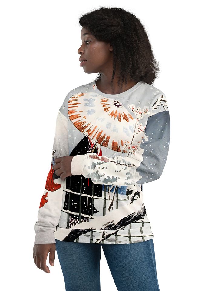 Plum Tree and Snowy Evening All-Over Print Recycled Unisex Sweatshirt product image (2)