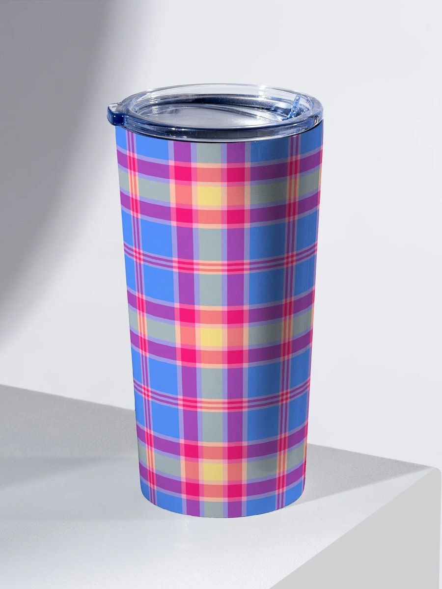Blue, Hot Pink, and Yellow Plaid Travel Tumbler product image (1)