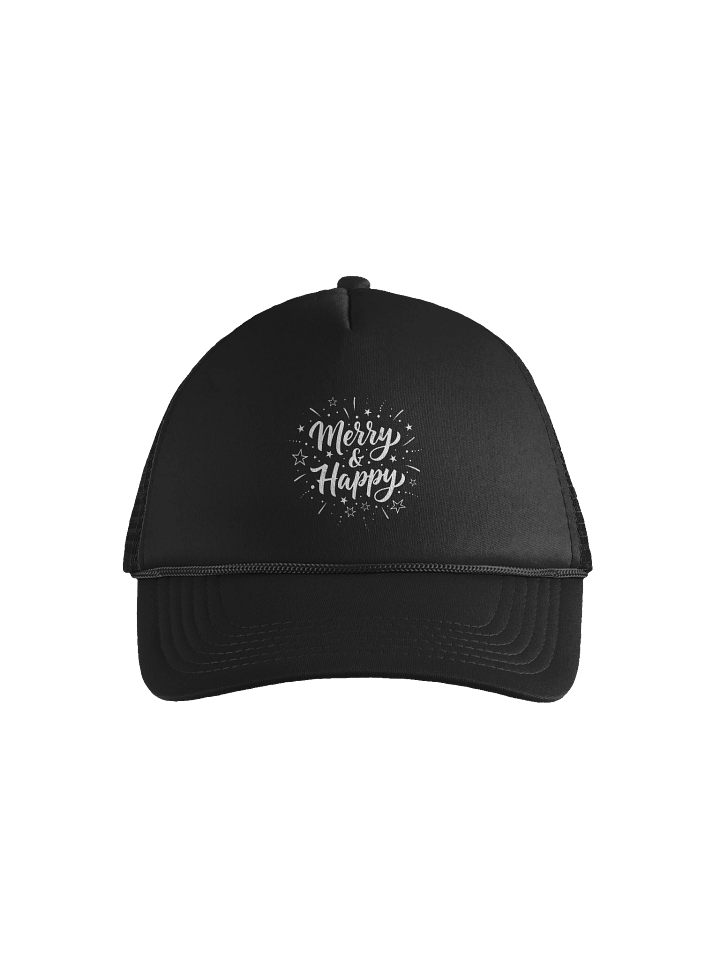 Merry & Happy Trucker Hat – Retro Holiday Stars Cap product image (1)