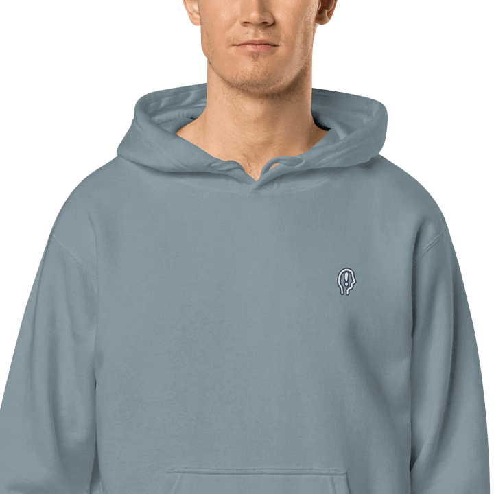 EXCLAIMING MENTALLY (sm. navy bubble design) embroidered pigment hoodie product image (2)