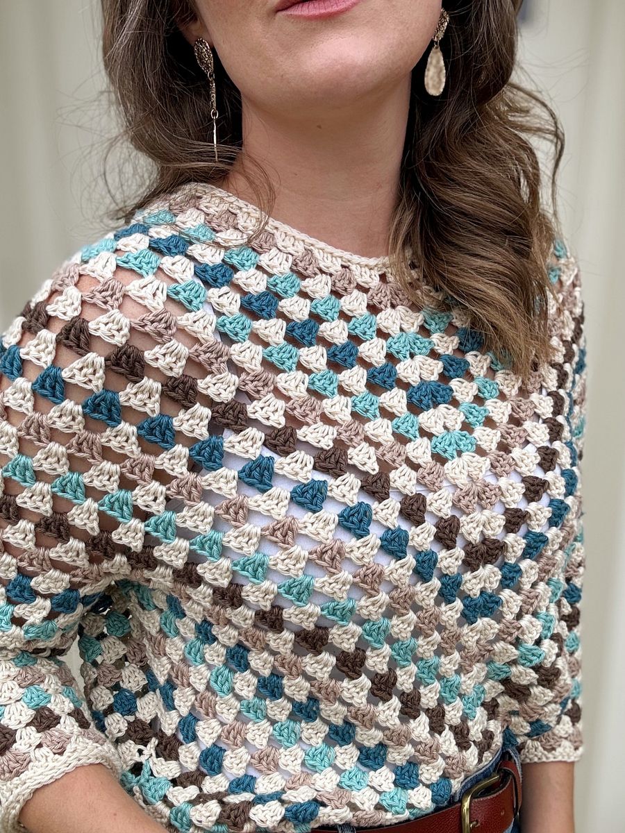 Top Down Crochet Granny Stitch Sweater Pattern Adult Sizes product image (6)