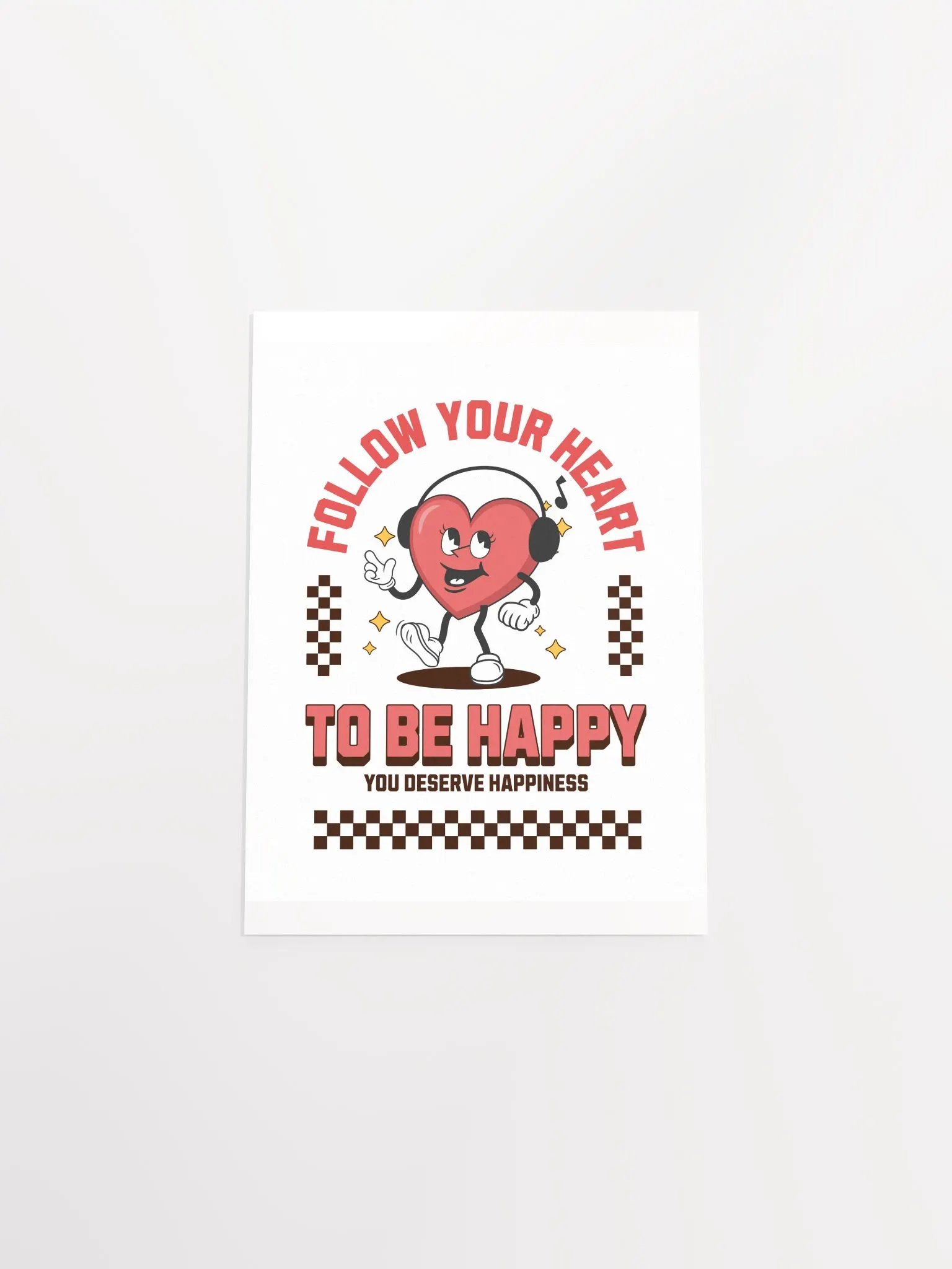 Follow Your Heart Happiness Quote & Vintage Heart Mascot Retro Art Print product image (11)
