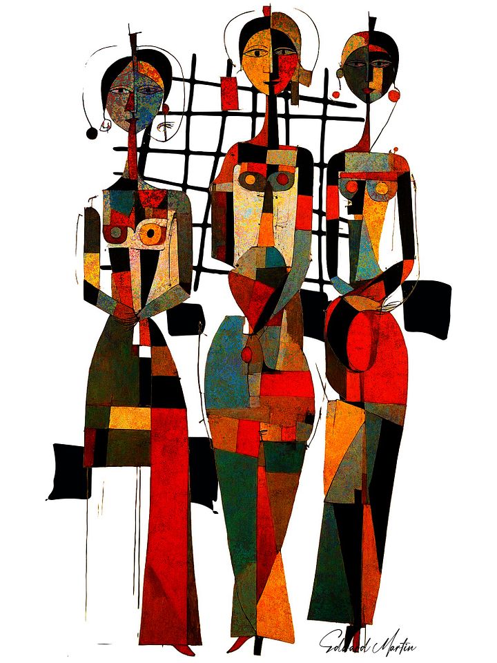 'Kiki Girls' by Edward Martin-Mixed Media Collage-Abstract Geometric Figures Poster product image (1)