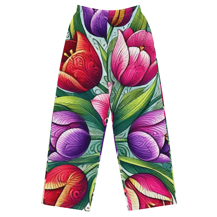 All-Over Print Unisex Wide-Leg Pants | AI design tulip flower product image (1)