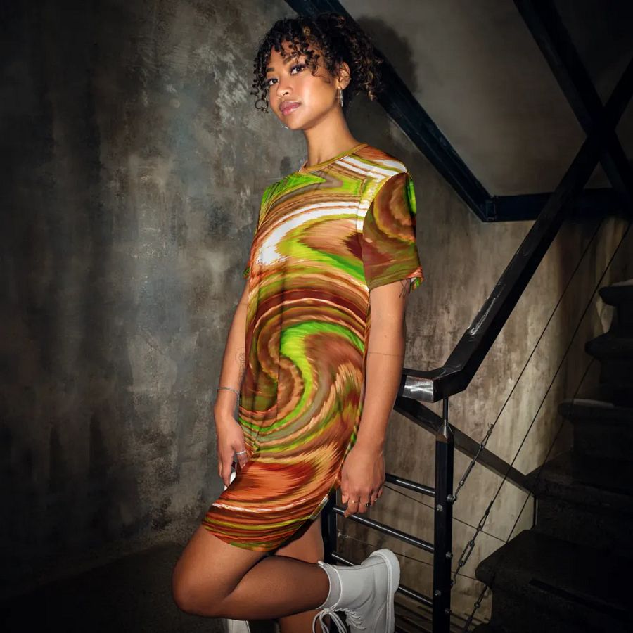 Abstract Swirling Earth Tones Lochan Reflections Women's T Shirt Dress product image (1)