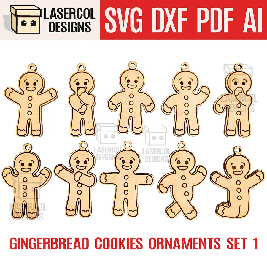 Gingerbread Cookies Christmas Ornaments Bundle - Laser Cut Files product image (3)