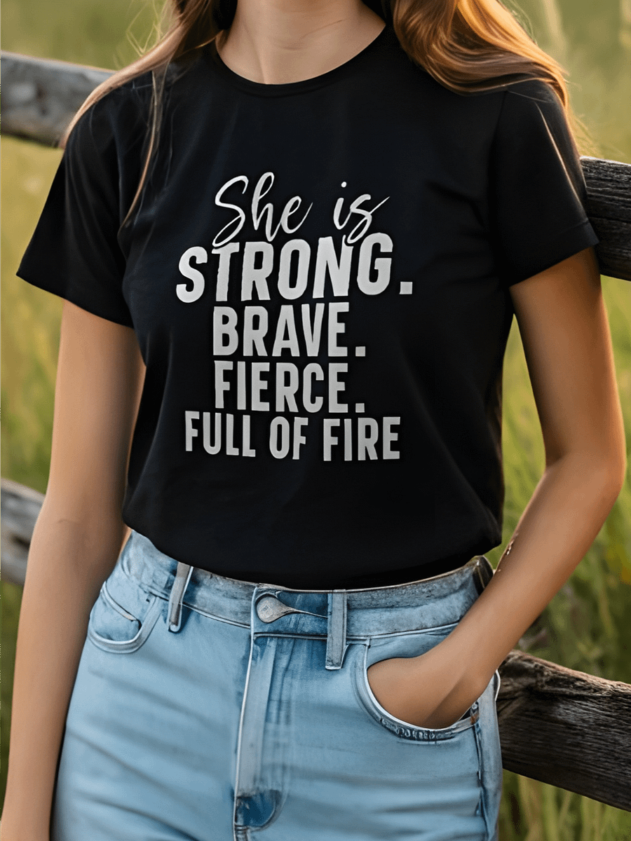 She Is Strong Brave Fierce Full Of Fire - Women's Black T-Shirt product image (1)