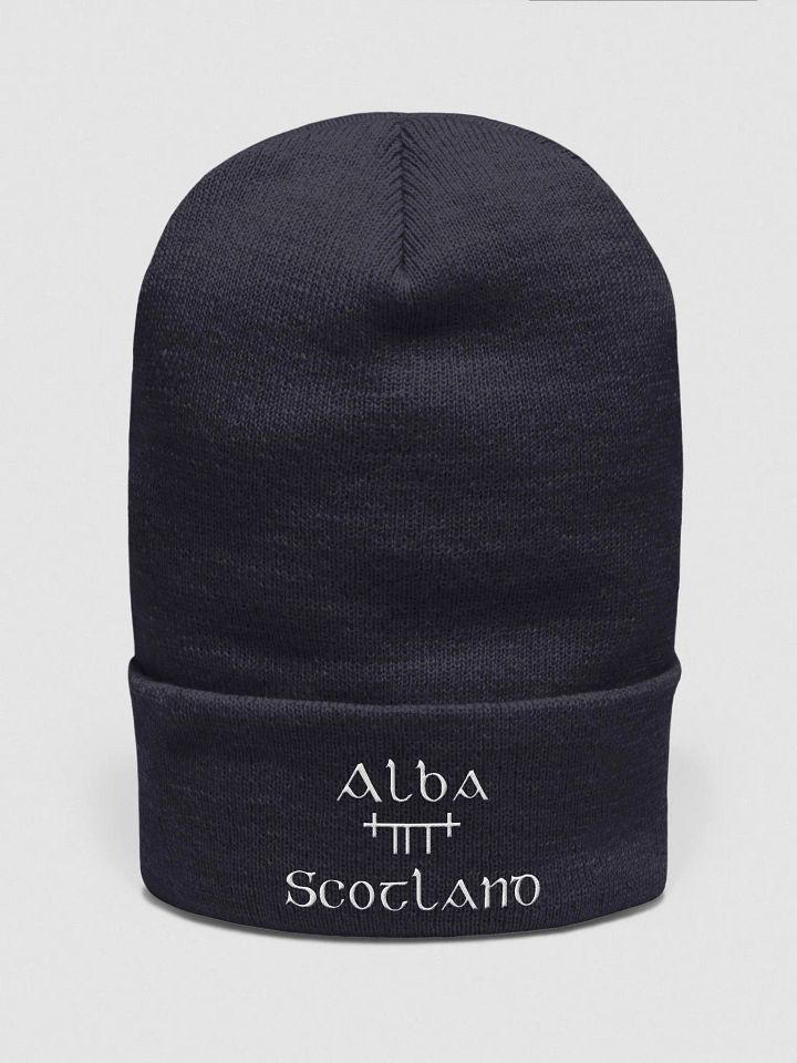 Scotland/Alba Orthodox style Ogham, Navy with white, embroidered Cuffed Beanie product image (1)