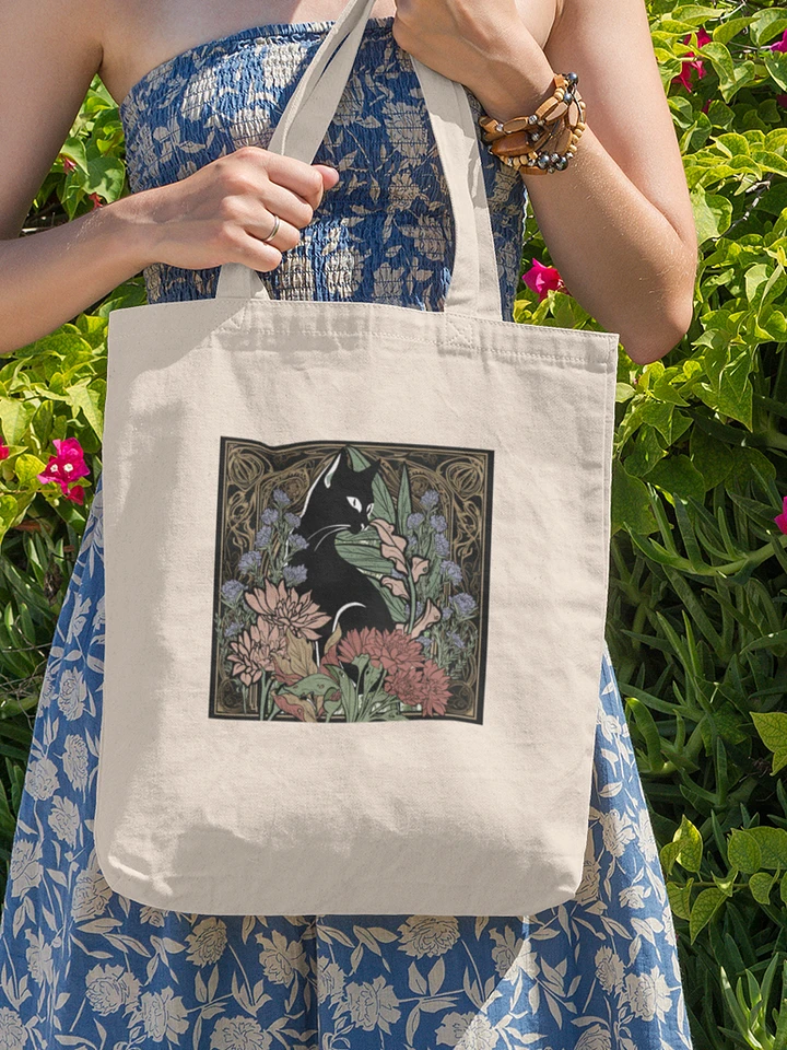 Custom Drawn Art Nouveau Black Cat With Flowers Eco-Friendly Canvas Tote Bag product image (1)