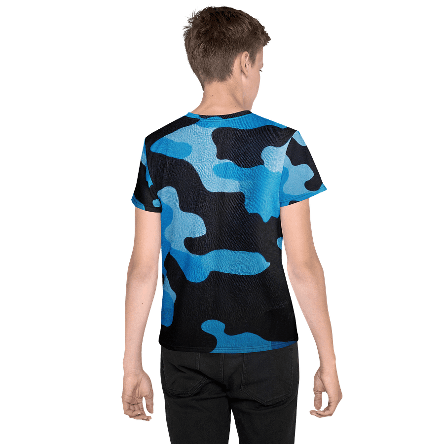 Youth Crew Neck T-Shirt black and light blue camo product image (2)