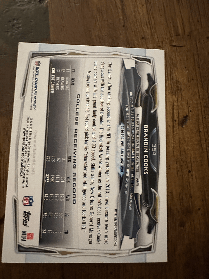 2014 Topps Rookie Brandin Cooks product image (2)