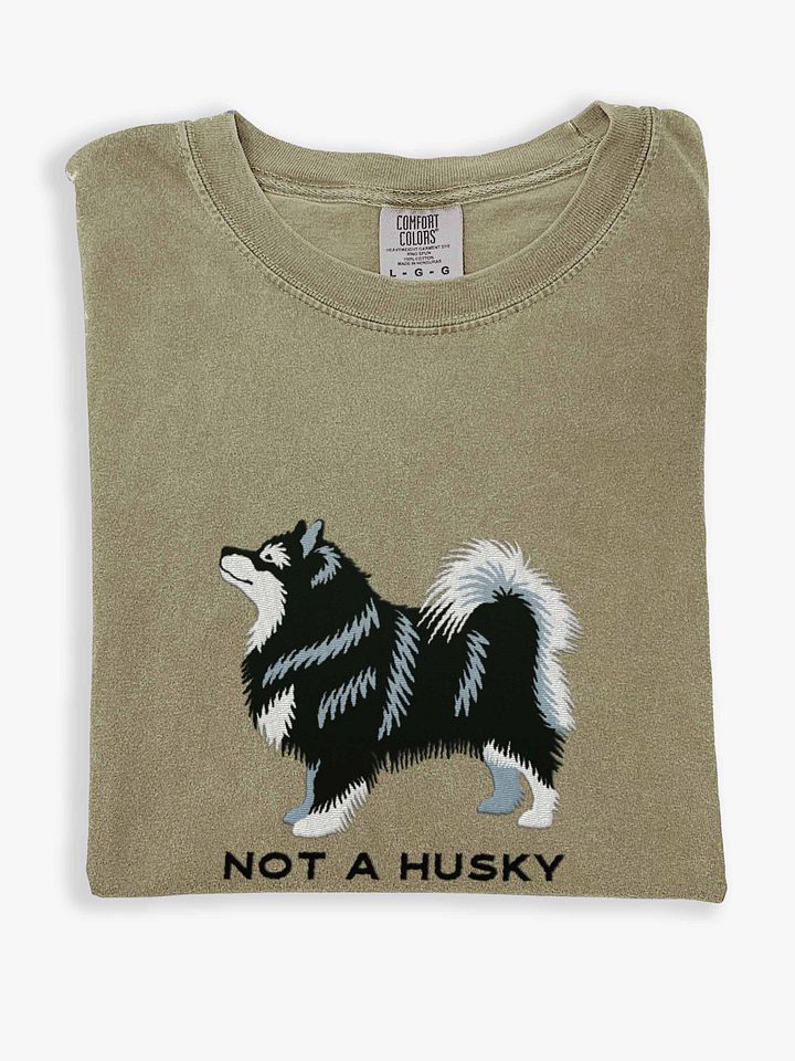 Not a Husky T-Shirt(Embroidered) of a Finnish Lapphund(Black & White) product image (1)