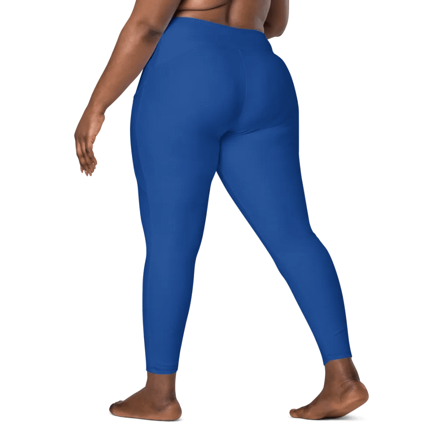 Plain Ocean Blue True Summer Women's High Waisted Premium Crossover Leggings with Pockets by Treasure Pie product image (9)