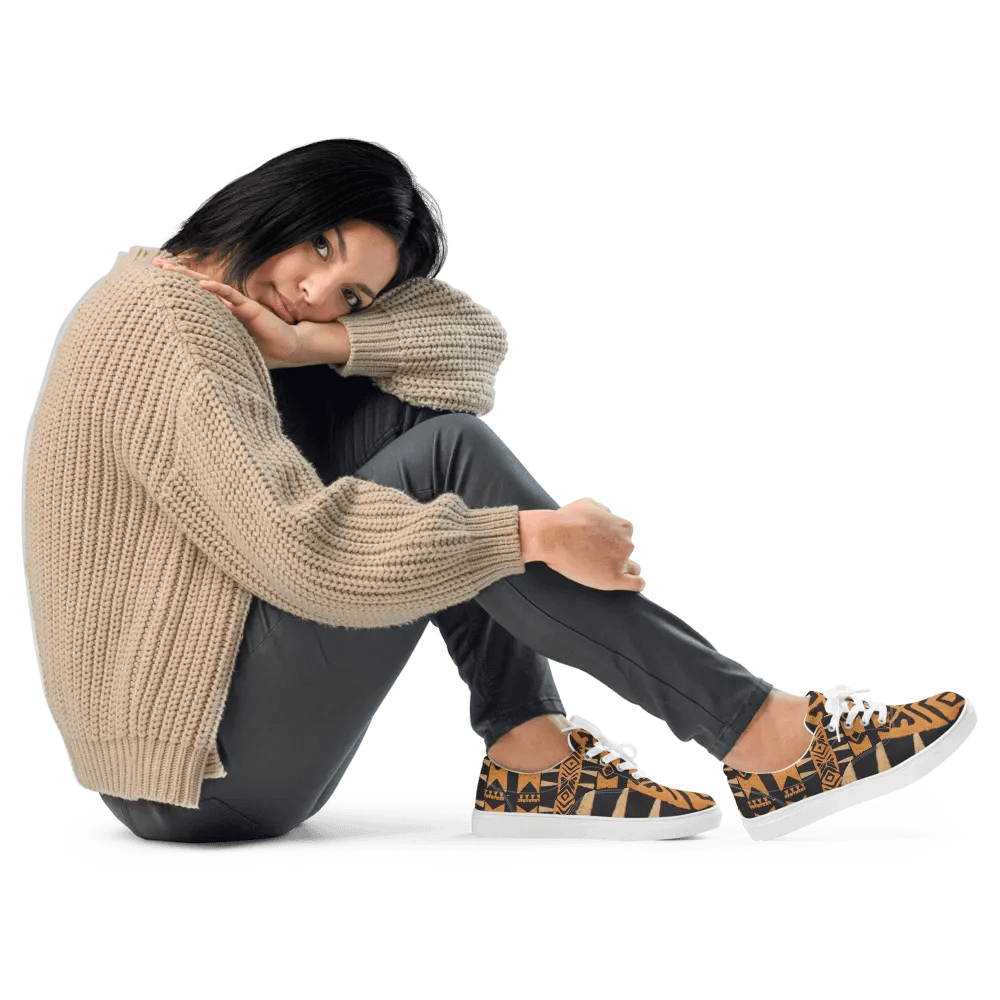 Women's African-Inspired Brown/Black Lace-up Canvas Shoes product image (12)