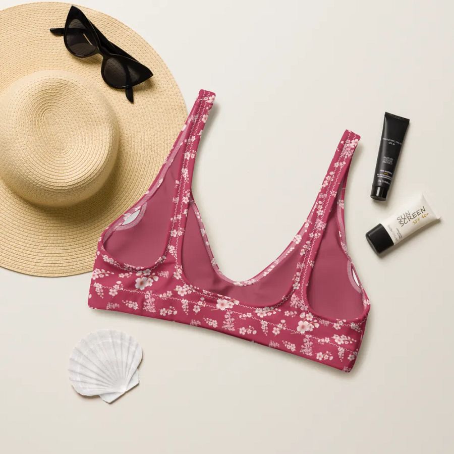 Cherry Blossoms on Magenta Eco-Green Padded Bikini Top product image (6)