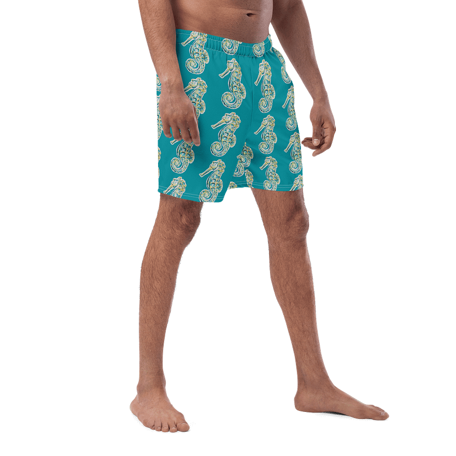 Painted Seahorses on Eastern Blue | Men’s Swim Trunks | Coastal Swimwear for Men 🐚 Quick-Dry + UPF 50+ | Monique Faella Designs™ product image (3)