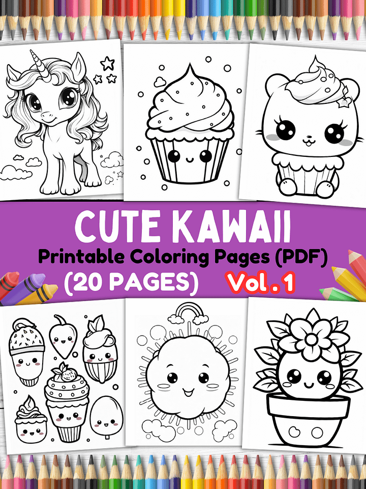 20 Cute Kawaii Coloring Pages#1 (PDF Coloring Pages) product image (1)