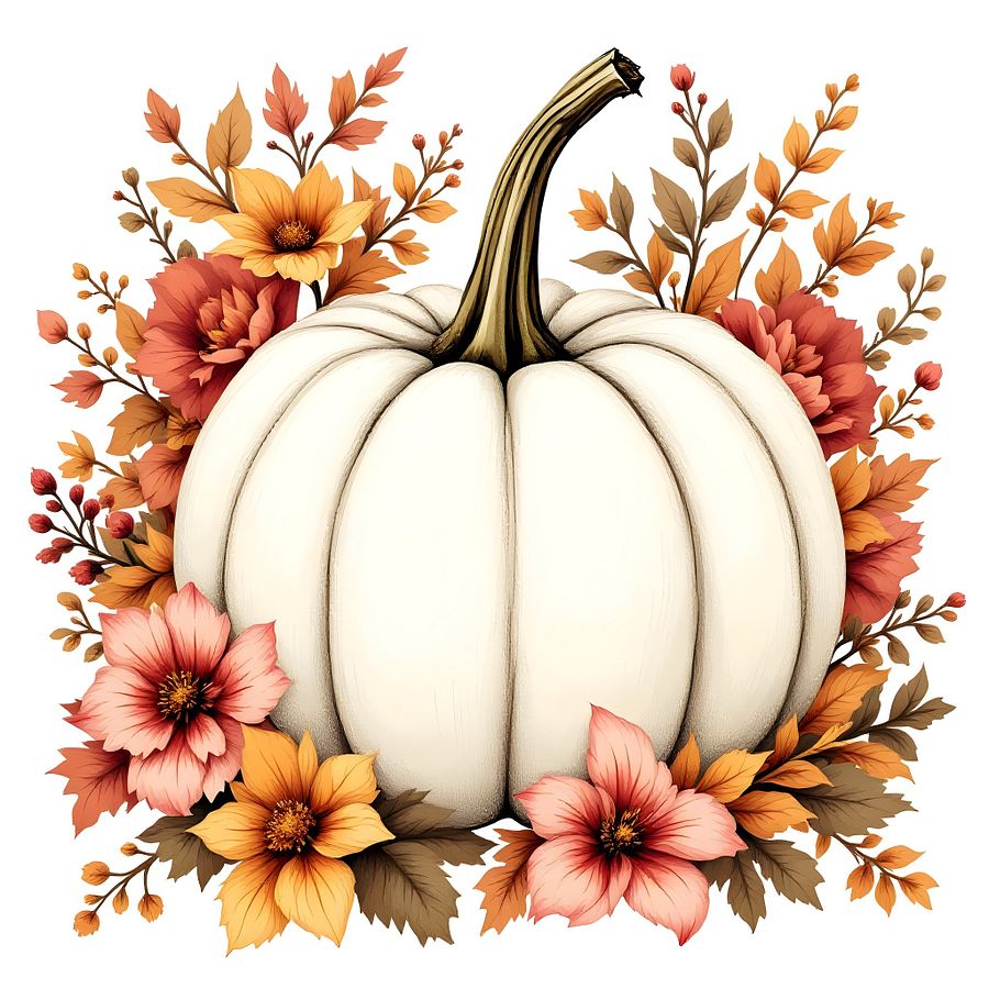 18 White Floral Pumpkin Clipart for Autumn Crafts and Decor - Digital Download Collection for Scrapbooking, Invitations, and More product image (4)