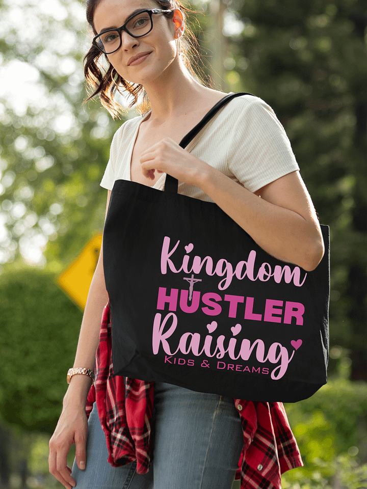 Kingdom Hustler, Raising Kids & Dreams Tote Bag | Faith-Filled Mom Christian Tote | Inspirational Mom Gift product image (1)