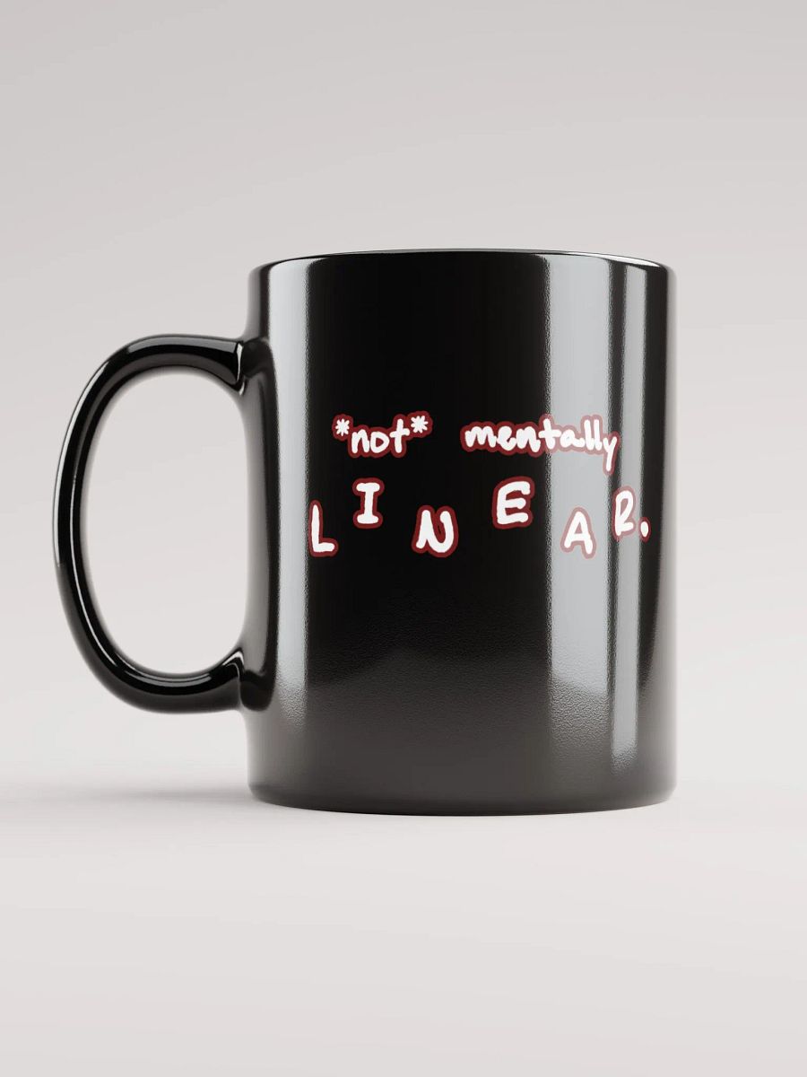 *not* mentally linear (lined design, #6D1616) glossy black mug product image (1)