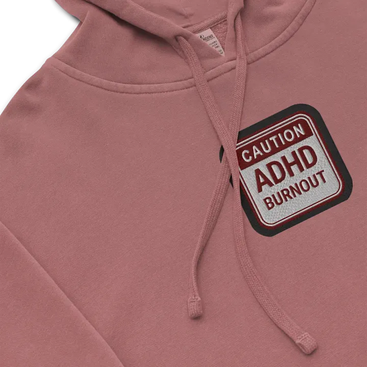 CAUTION: ADHD BURNOUT embroidered pigment hoodie (maroon bubble design) product image (1)