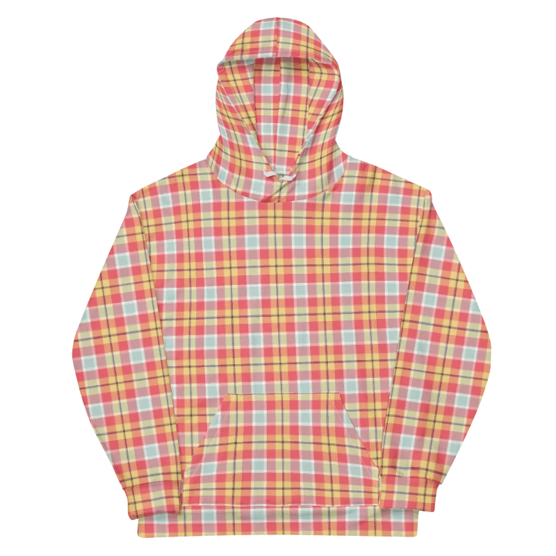 Coral Pink, Yellow, and Mint Green Plaid Hoodie product image (6)