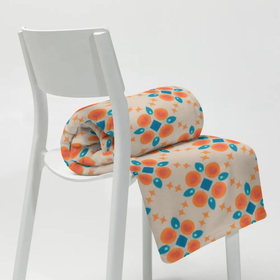 Cream Orange & Blue Diamond Floral Throw Blanket product image (1)