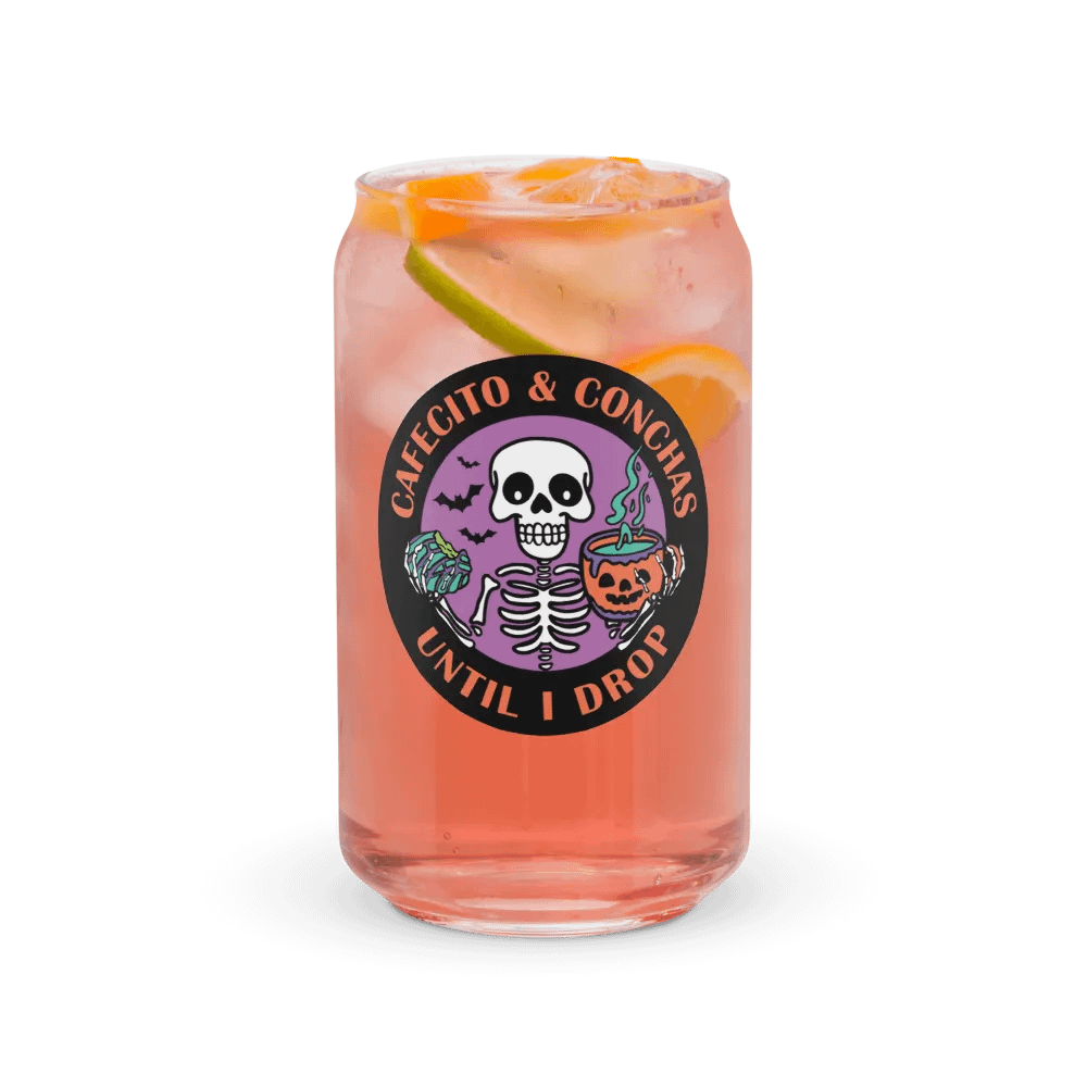 Cafecito and Conchas Halloween Skeleton 16oz Can-Shaped Drinking Glass product image (2)
