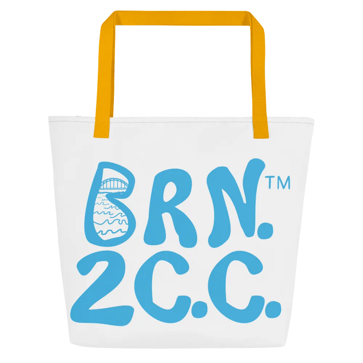 BRN.2C.C.™ | Large Tote Bag with Pocket | Coastal Classic | All-Over Logo Print | Blue Logo on White product image (2)