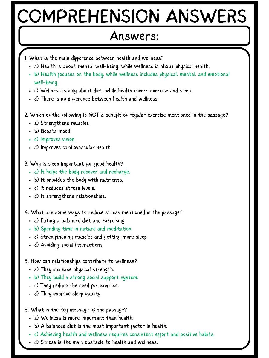 Health and Wellness Reading Comprehension PDF product image (4)
