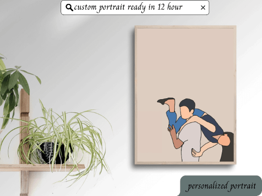 Custom Portrait, Minimalist Couple Portrait, Cute Cartoon Illustration, Personalized Print, Valentine Gift, Couple Memory Digital Gift product image (2)