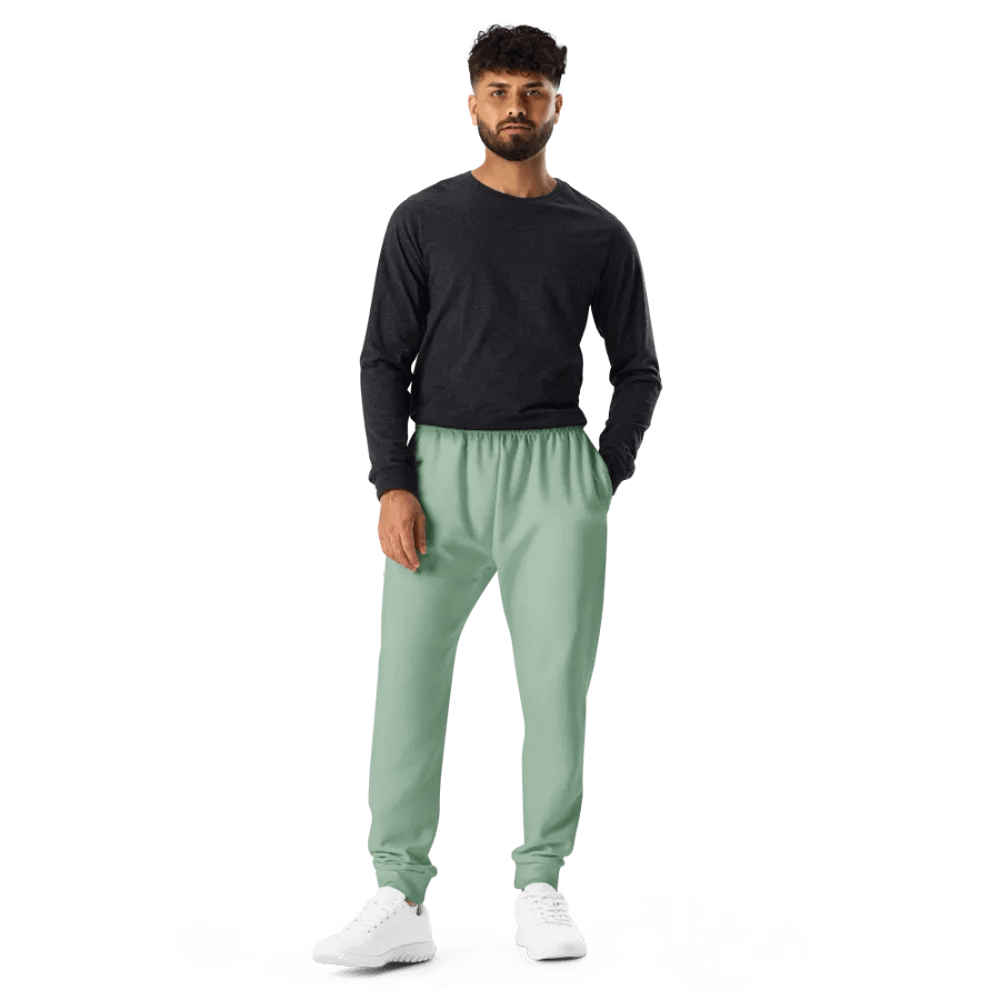 Plain Light Sage Green Soft Summer Recycled Polyester Premium Men's Joggers by Treasure Pie product image (11)