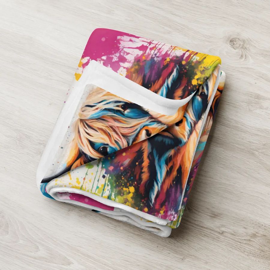 Multi Coloured Paint Splash Highland Cow Blanket product image (11)