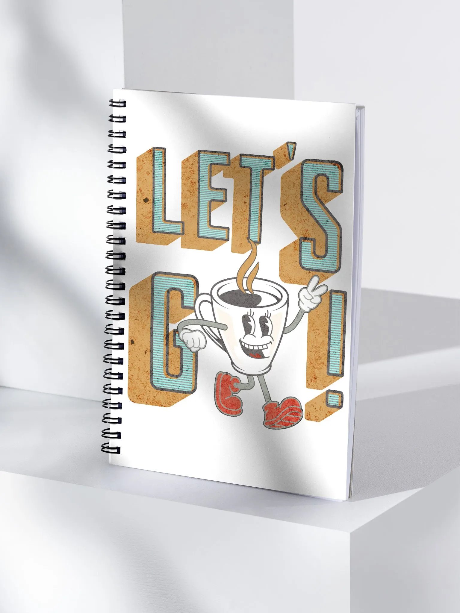Lets Go Coffee Mascot Cheerful Coffee Cup Spiral Notebook product image (3)